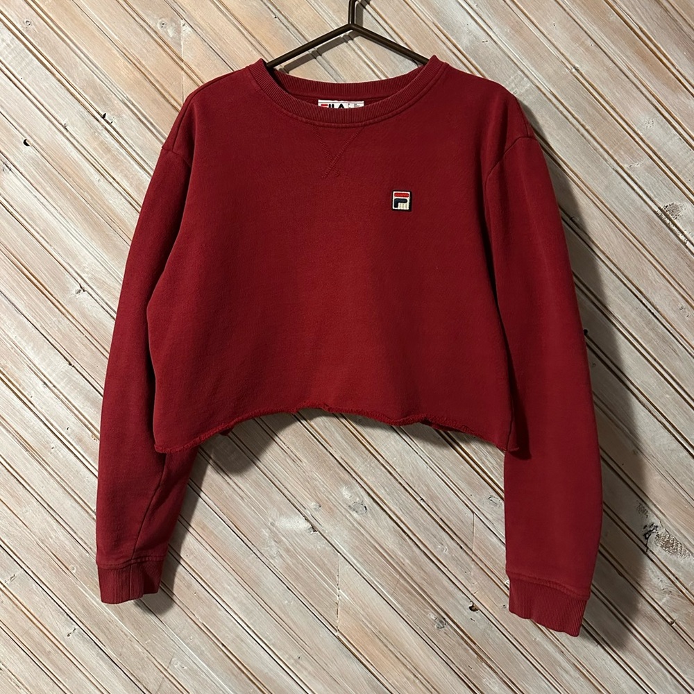 Fila Burgundy Cut Out Cropped Top Oversized Short Patch Embroidered Logo